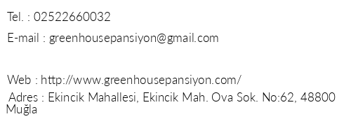 Green House Pansiyon Ekincik telefon numaralar, faks, e-mail, posta adresi ve iletiim bilgileri